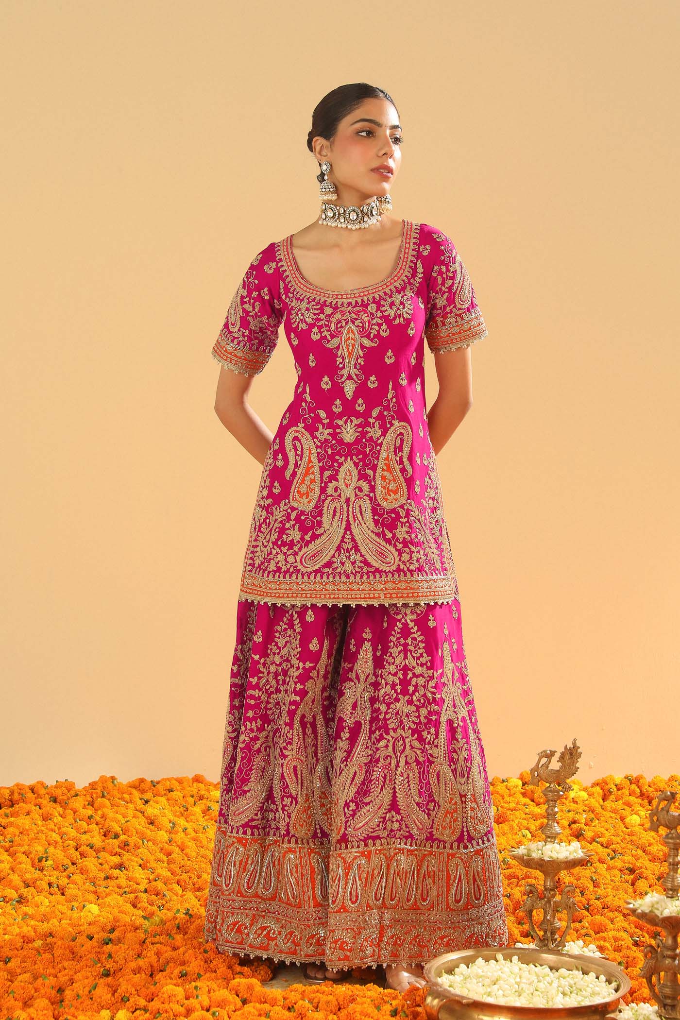 Ishwa - Hotpink Kurta with Sharara