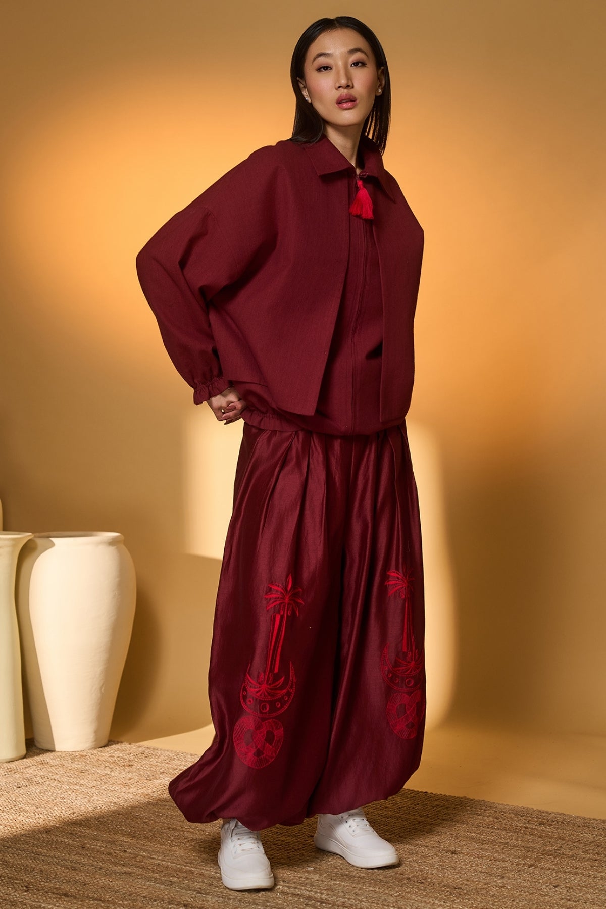 Maroon Pine-Code Co-Ord Set