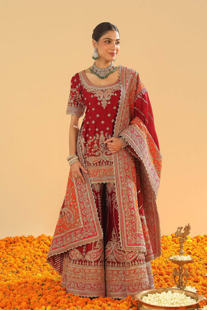 Sehrish - Deep Red Short Kurta with Sharara
