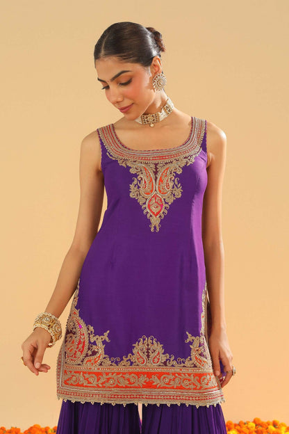 Maziyah - Deep Purple Short Kurta with Garara