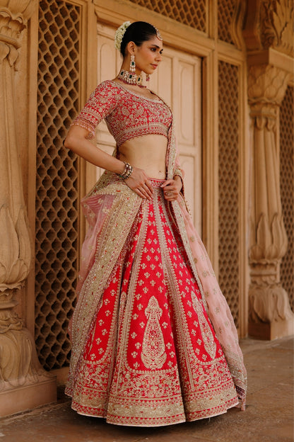 Nusrat - Hot Pink Kali-in-Kali Lehenga Set with Blouse & Dupatta