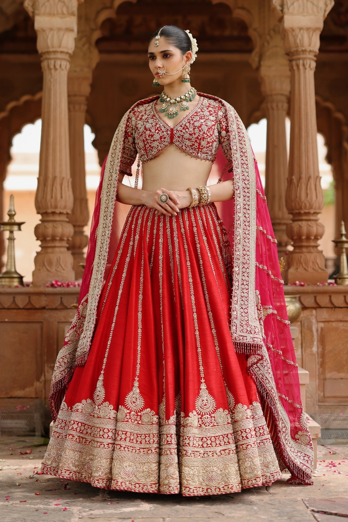 Roha - Deep Red Lehenga Set with Blouse & Dupatta