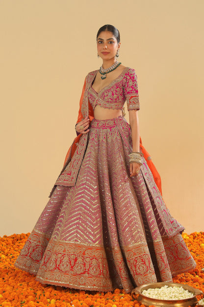 Anahira - Hotpink Blouse with Lehenga and Dupatta