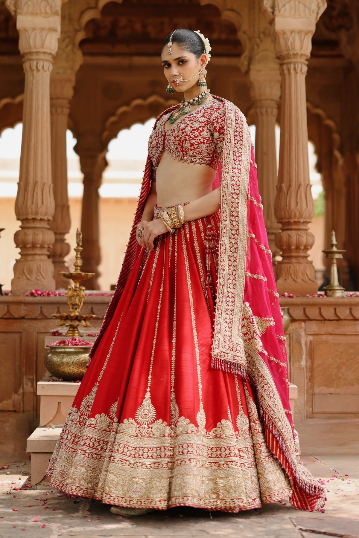 Roha - Deep Red Lehenga Set with Blouse & Dupatta
