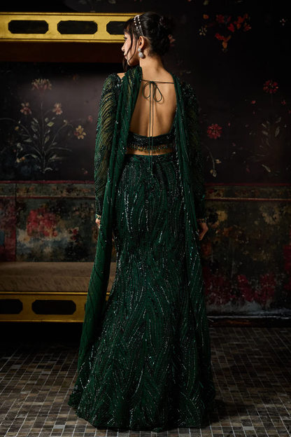 Emerald Green Embellished  Mermaid Skirt Set