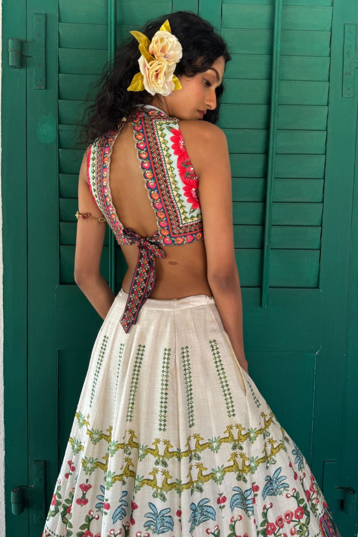 Off-White Linen Satin & Organza Lehenga Set