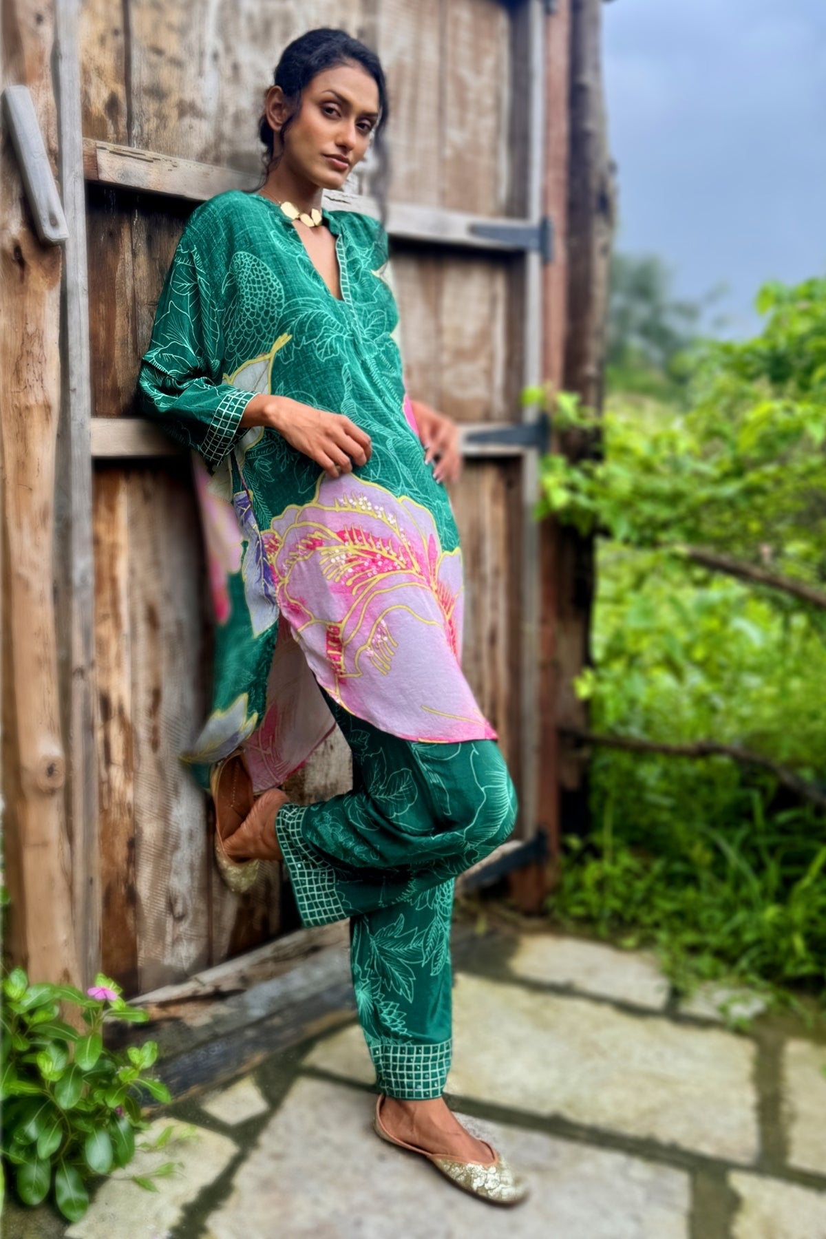 Forest Green Crepe Hand Embroidered Co-Ord Set