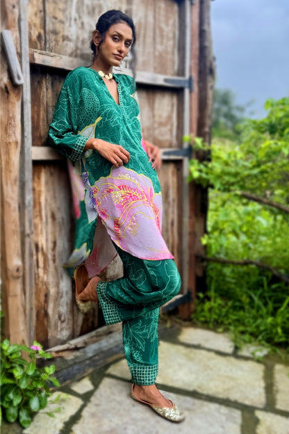 Forest Green Crepe Hand Embroidered Co-Ord Set