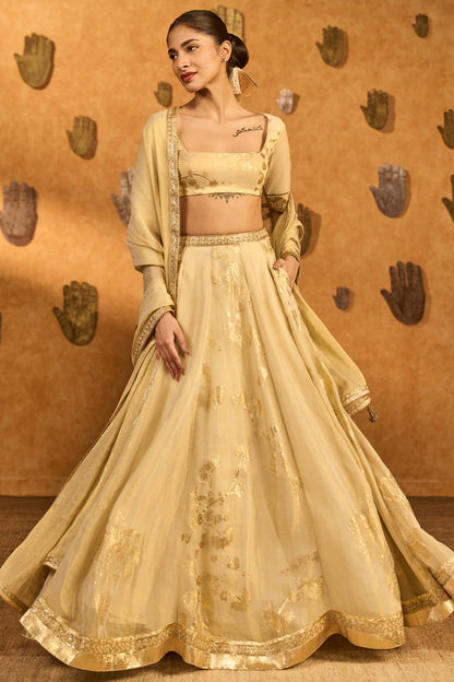 Ivory Sakura Tissue Lehenga Set