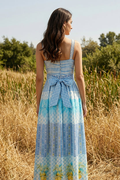 Blue Printed Organza Dress