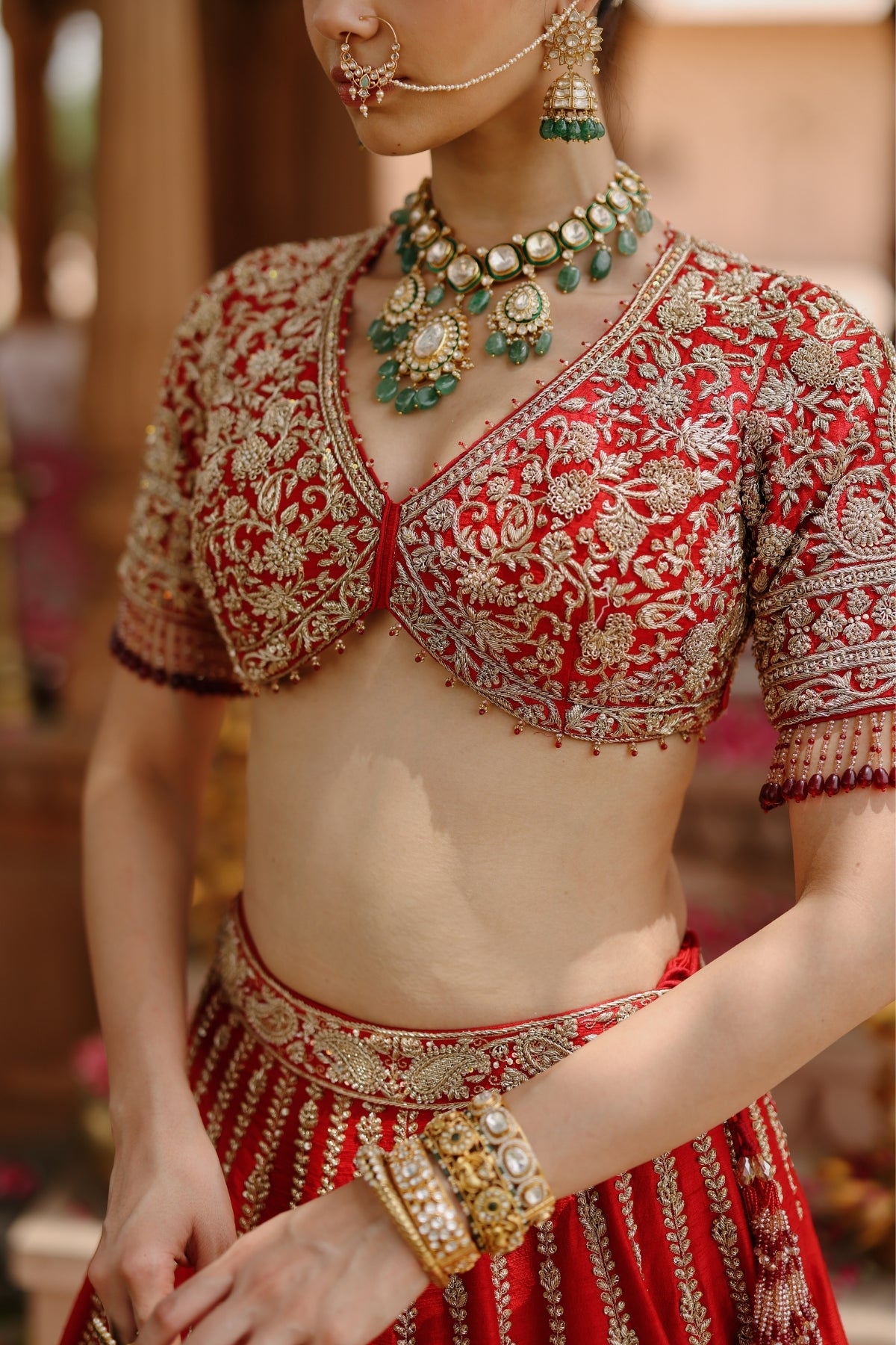Roha - Deep Red Lehenga Set with Blouse & Dupatta