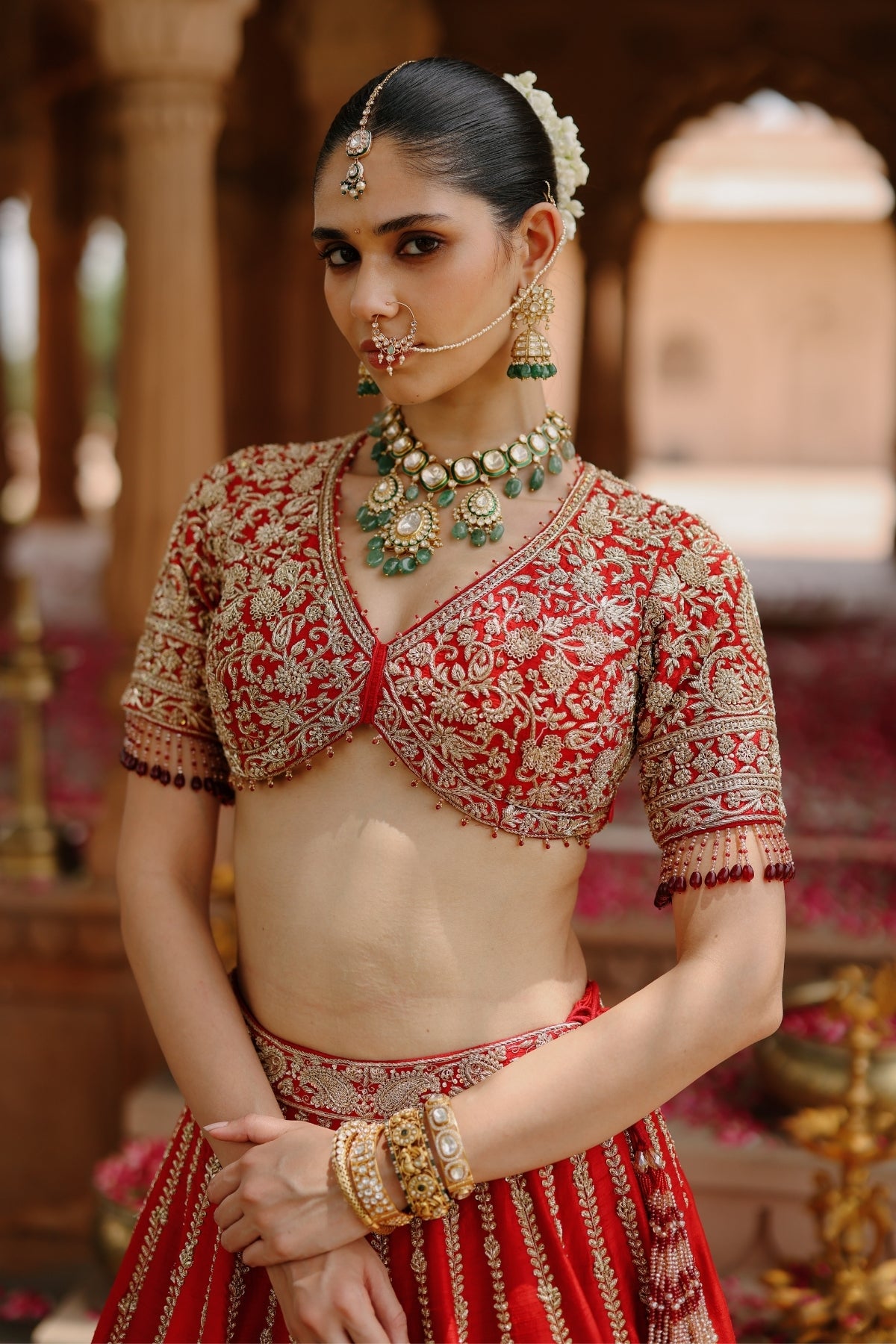 Roha - Deep Red Lehenga Set with Blouse & Dupatta