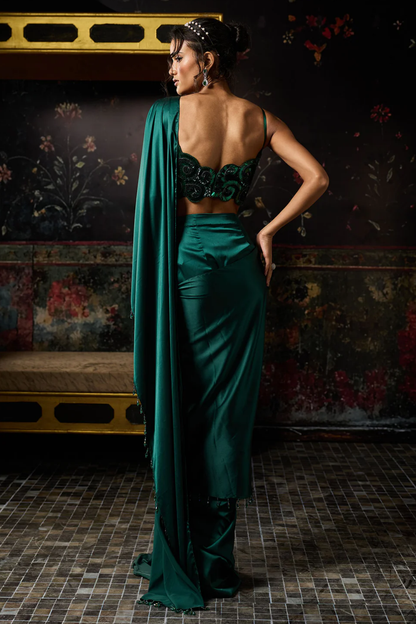 Emerald Green Embellished Dhoti Skirt Saree Set