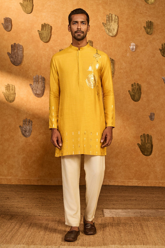 Ochre Trinklet And Pots Kurta Set