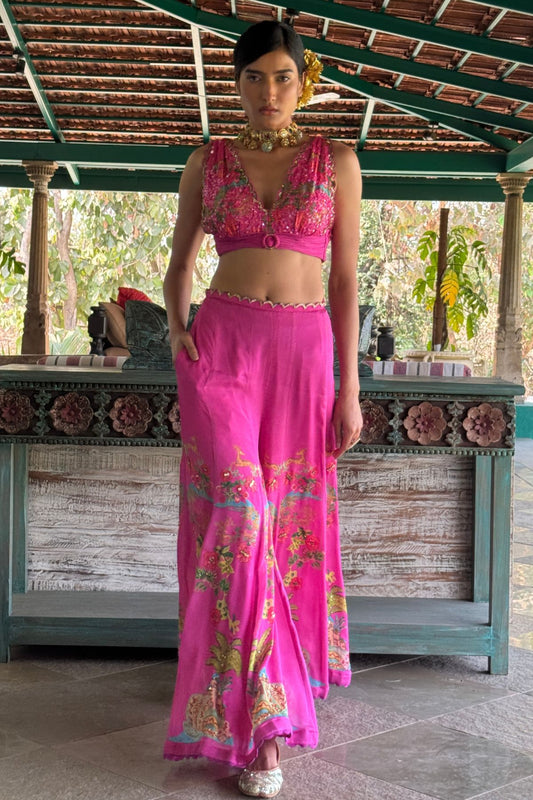 Pink Chiffon Embroidered Co-Ord Set