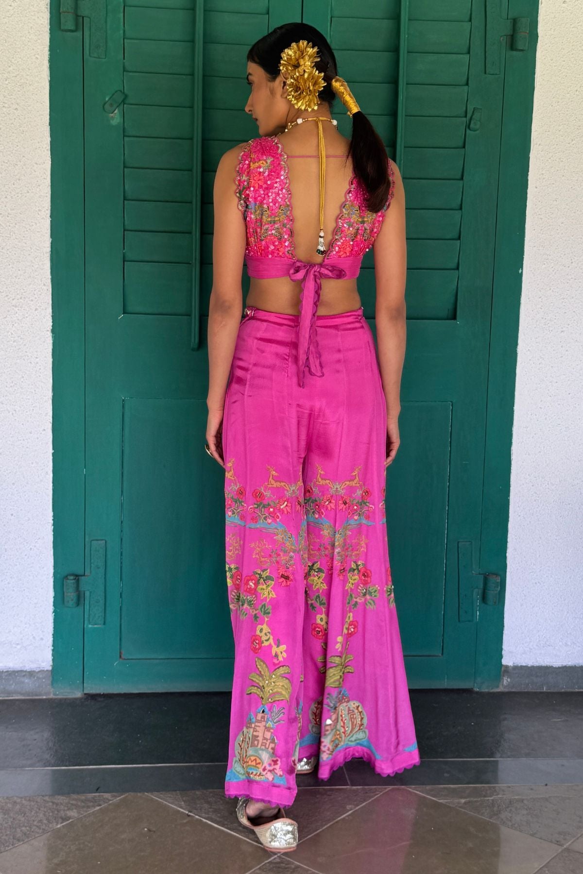 Pink Chiffon Embroidered Co-Ord Set