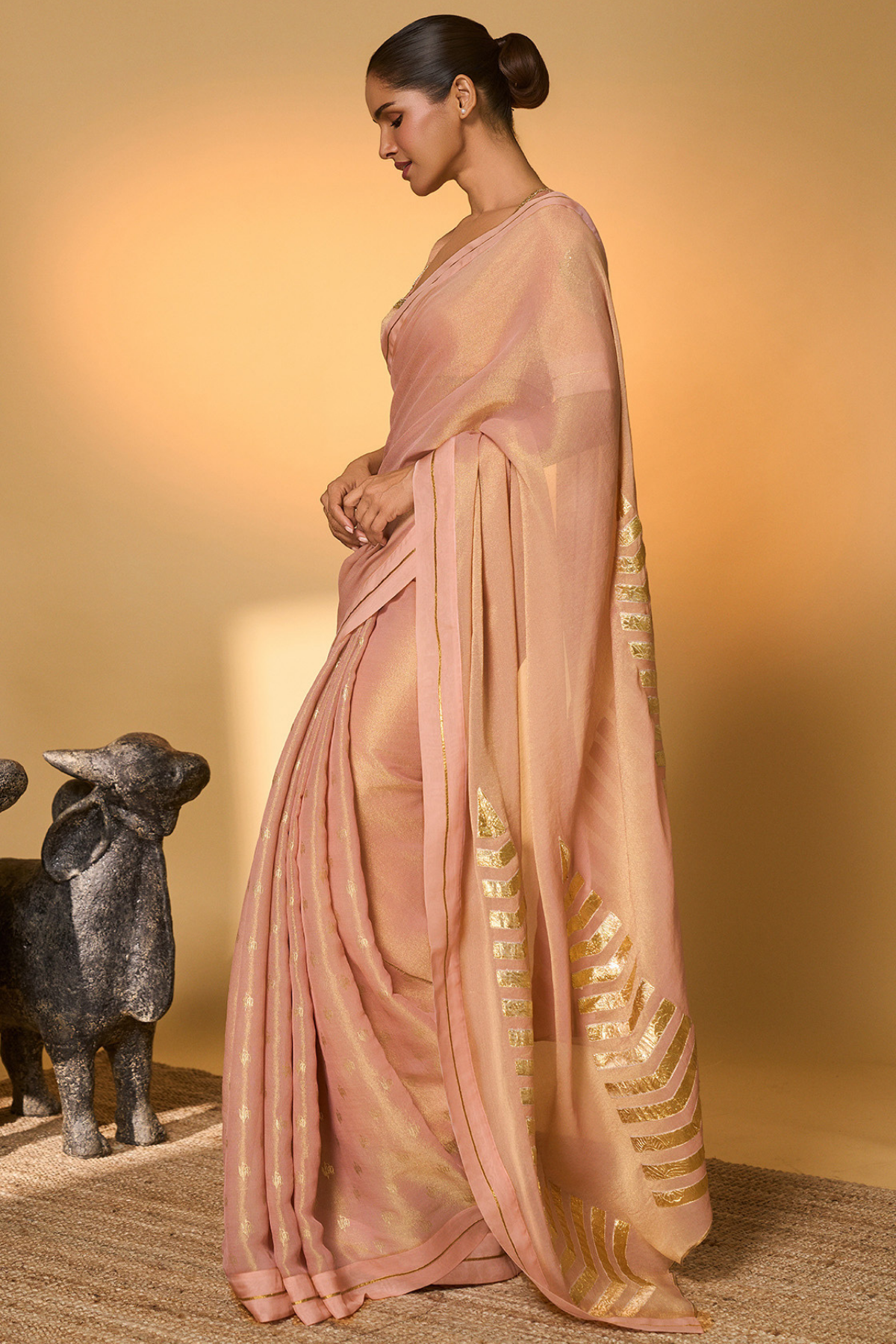 Baby Pink Droopy Bloom Gota Saree
