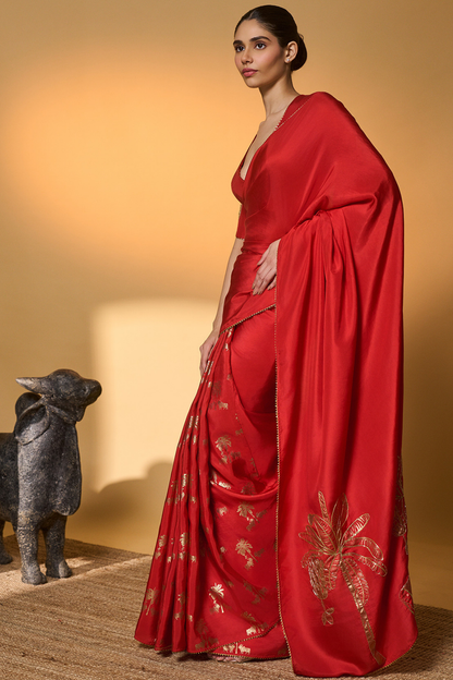 Red Tropical Nandi Saree