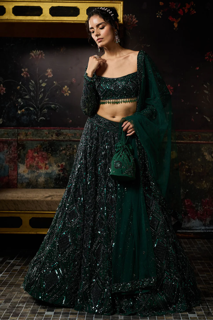Emerald Green Embellished Lehenga Set