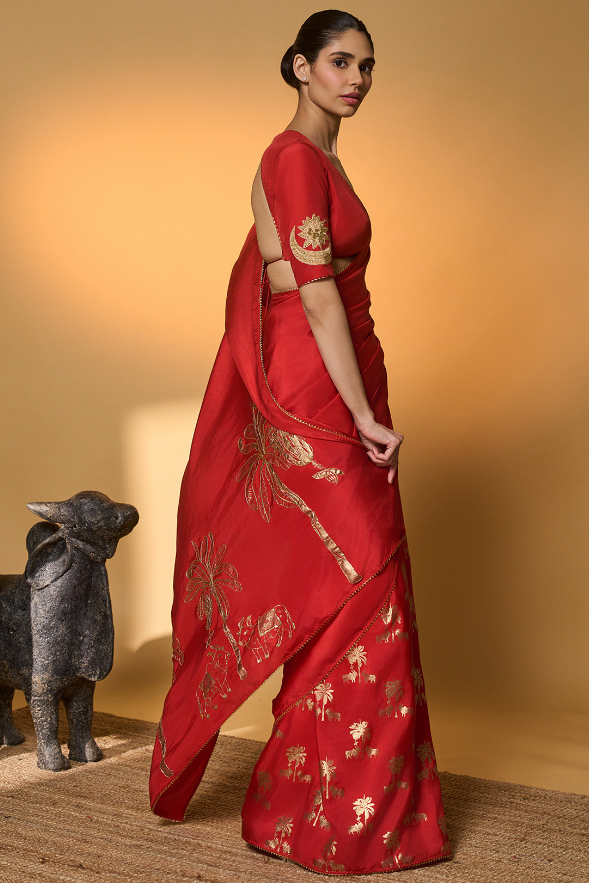 Red Tropical Nandi Saree