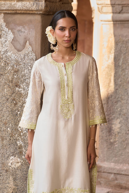 Anam - Daisy Ivory With Mint Green A-line Kurta With Salwar And Dupatta