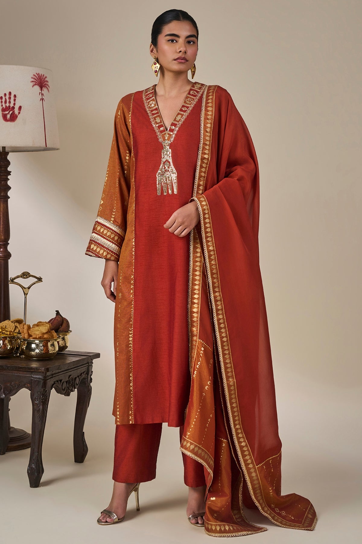 Rust Celestial Moonfall Kurta Set