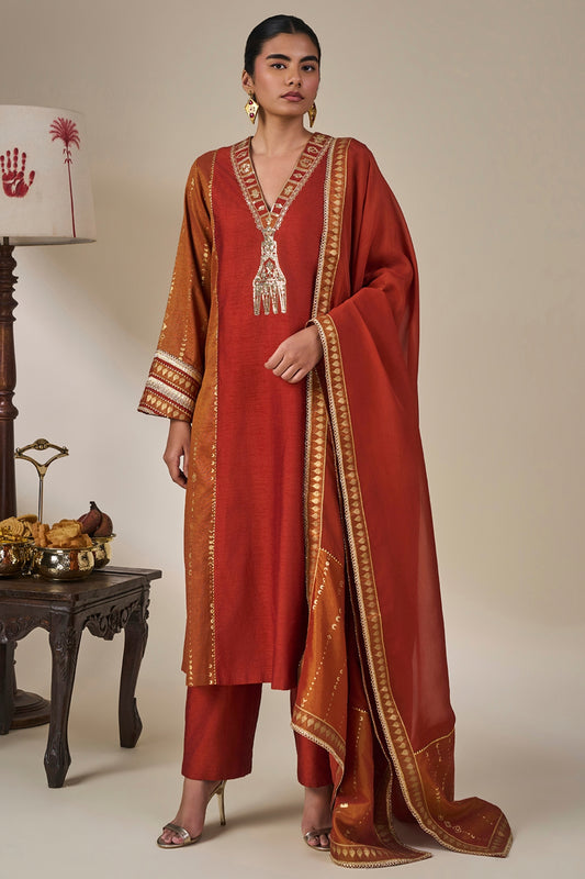 Rust Celestial Moonfall Kurta Set