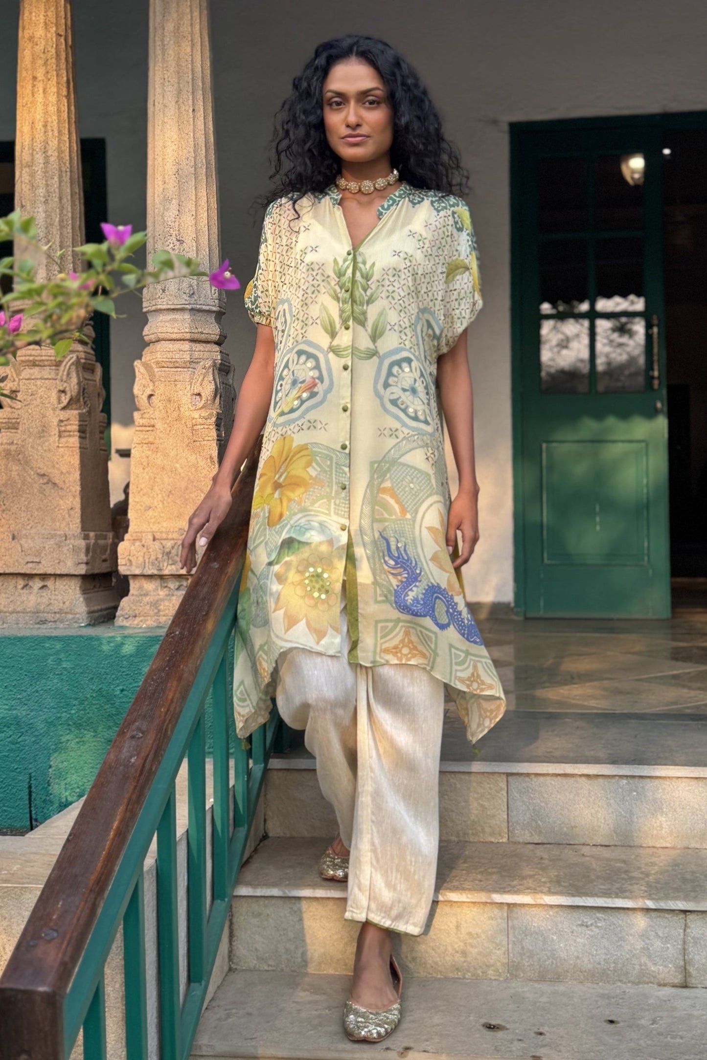 Ivory Chiffon & Linen Silk Co-Ord Set