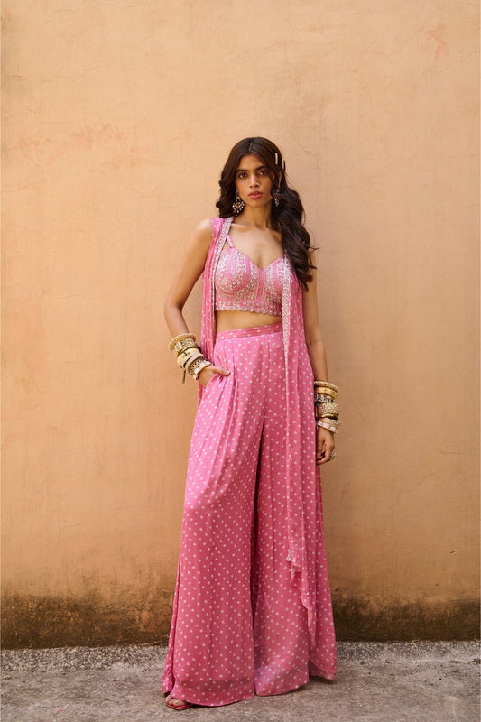 Pale Pink Bandhani  Jacket Set