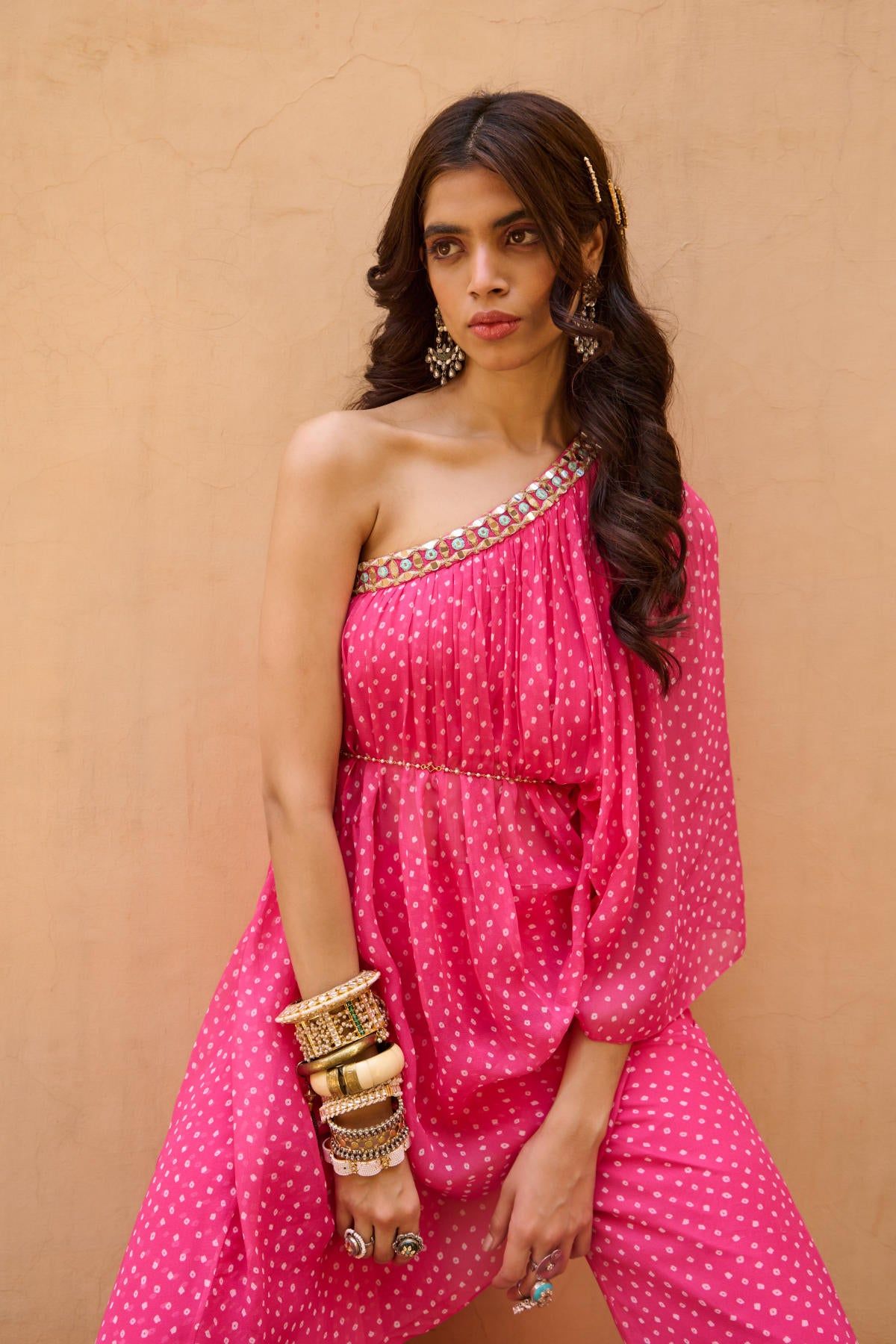 Jaipur Pink One Shoulder Set