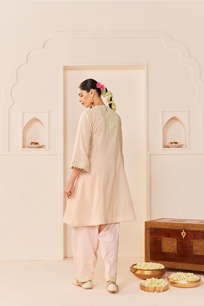 NIDA - CARNATION PINK SHORT CHOGA WITH FARSHI SALWAR AND DUPATTA