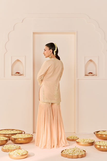 YASNEEN - CARNATION PINK SHORT KURTA WITH GARARA AND DUPATTA