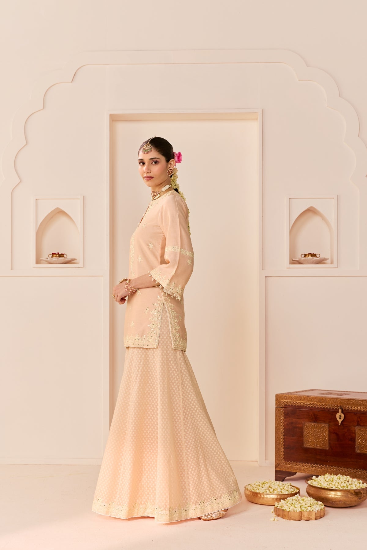 REHMA - CARNATION PINK SHORT KURTA WITH SHARARA AND DUPATTA