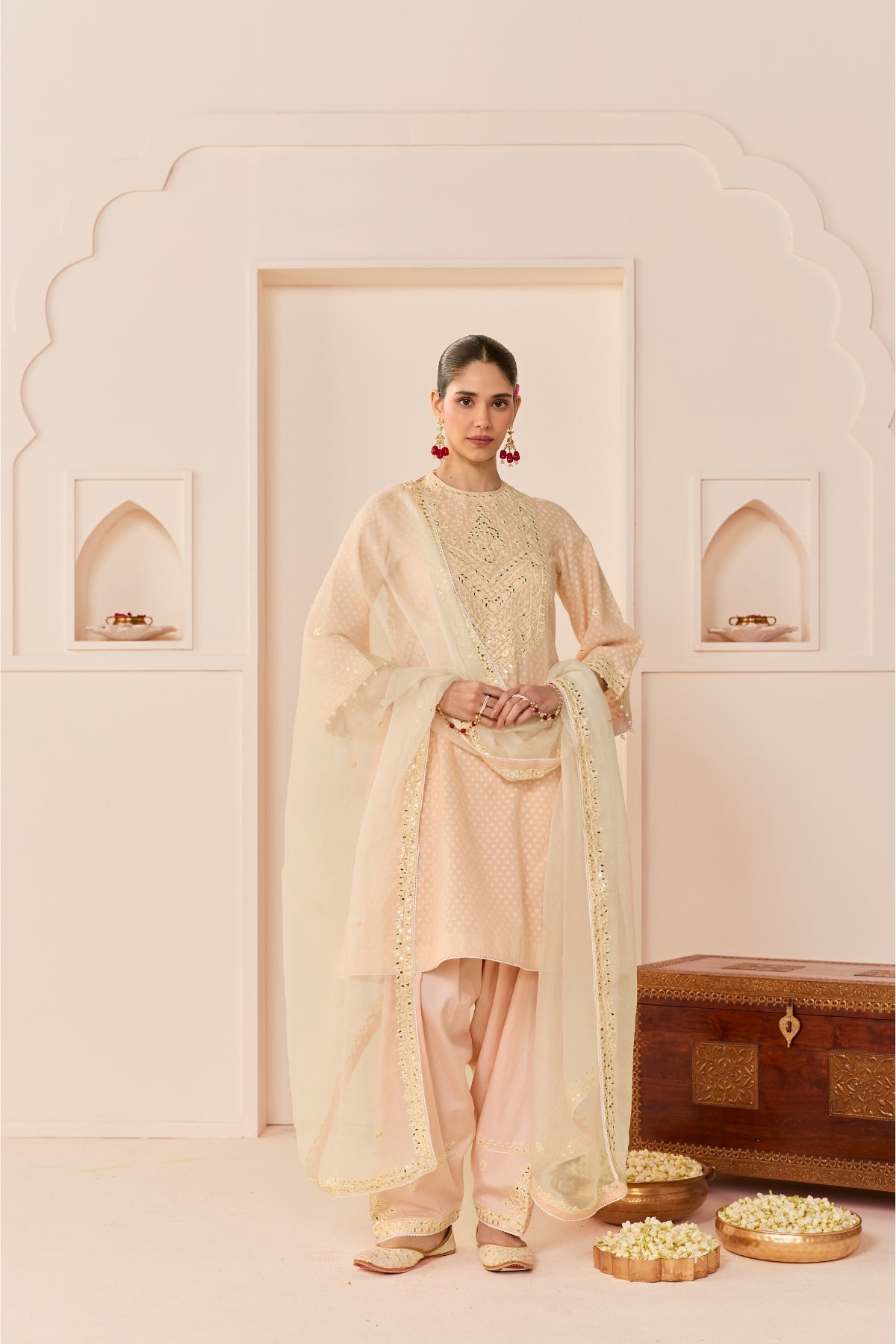 NIDA - CARNATION PINK SHORT CHOGA WITH FARSHI SALWAR AND DUPATTA