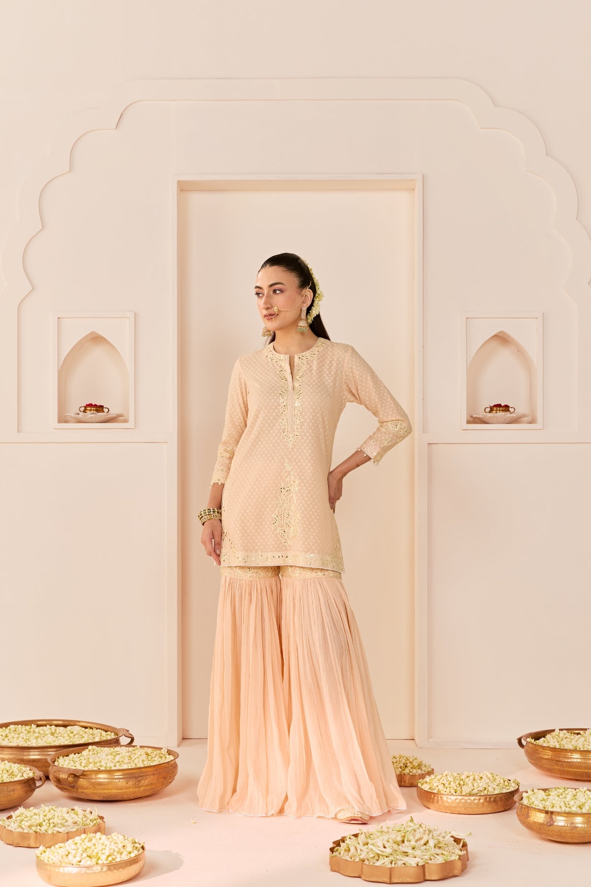 YASNEEN - CARNATION PINK SHORT KURTA WITH GARARA AND DUPATTA