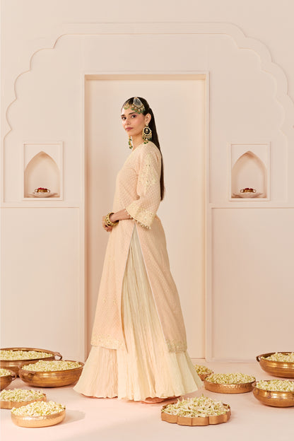 RUHANI - CARNATION PINK LONG KURTA WITH SKIRT AND DUPATTA