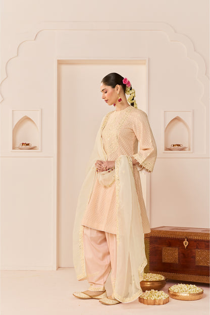 NIDA - CARNATION PINK SHORT CHOGA WITH FARSHI SALWAR AND DUPATTA
