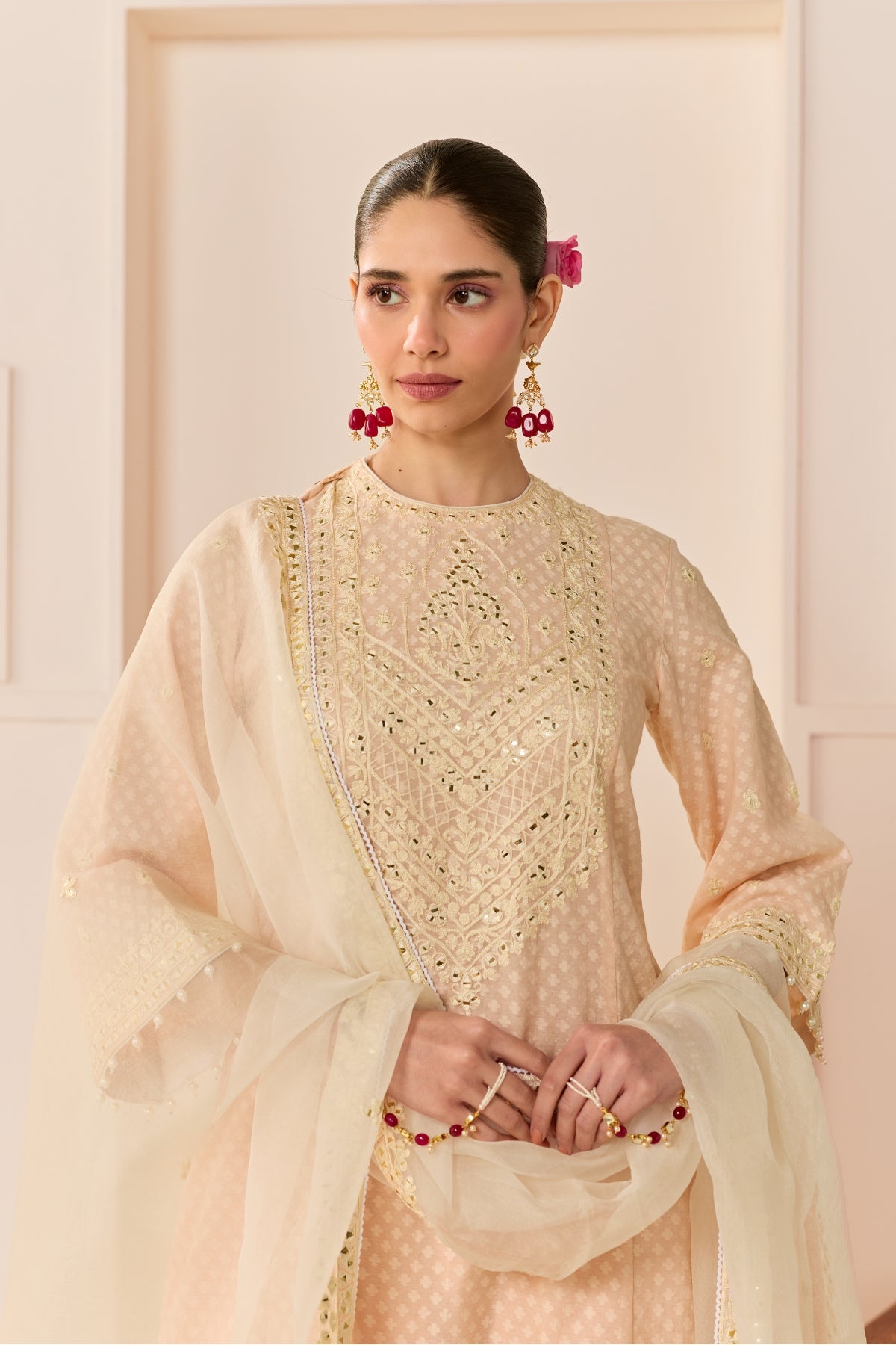 NIDA - CARNATION PINK SHORT CHOGA WITH FARSHI SALWAR AND DUPATTA