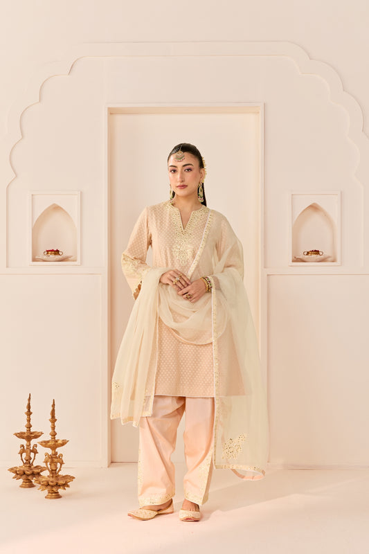 REEM - CARNATION PINK SHORT CHOGA WITH DOGRI SALWAR AND DUPATTA