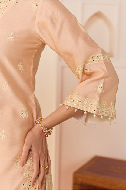 REHMA - CARNATION PINK SHORT KURTA WITH SHARARA AND DUPATTA