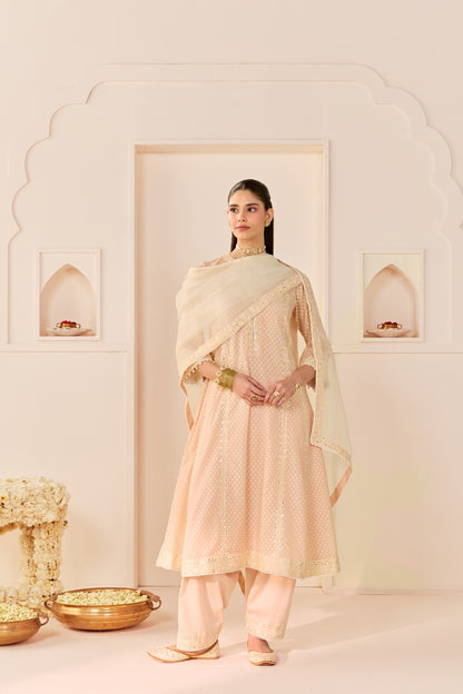 FIRDAUS - CARNATION PINK LONG KALIDAAR CHAUGA WITH DOGRI SALWAR AND DUPATTA