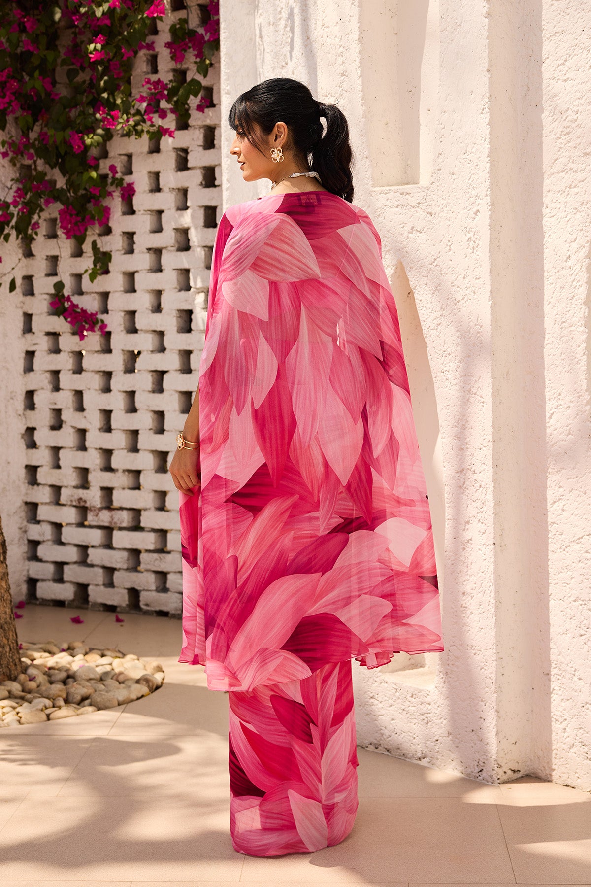 Blush Pink Petal Printed Cape Set