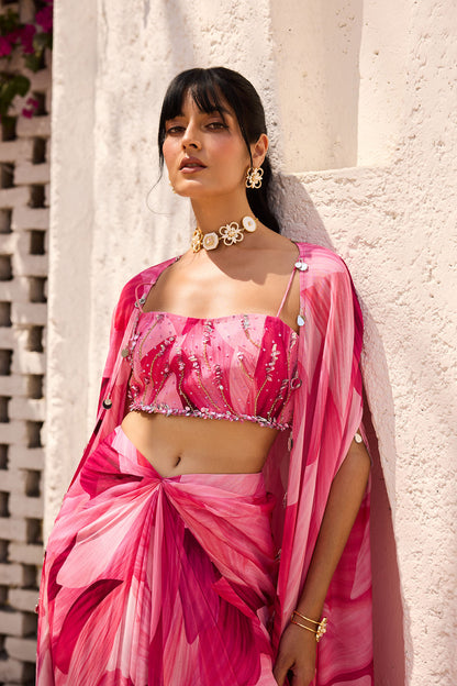 Blush Pink Petal Printed Cape Set
