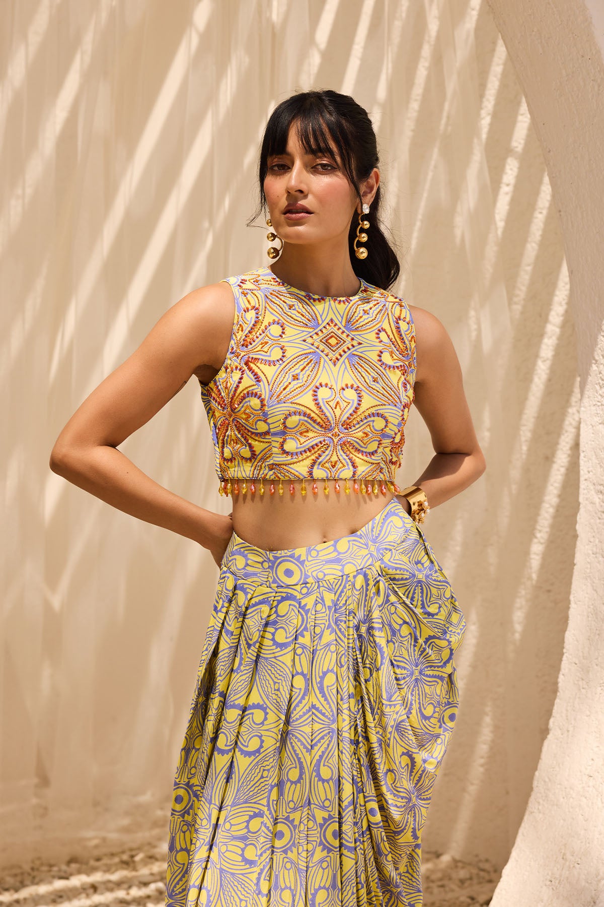 Mellow Yellow Asymmetric Printed Co-Ord Set