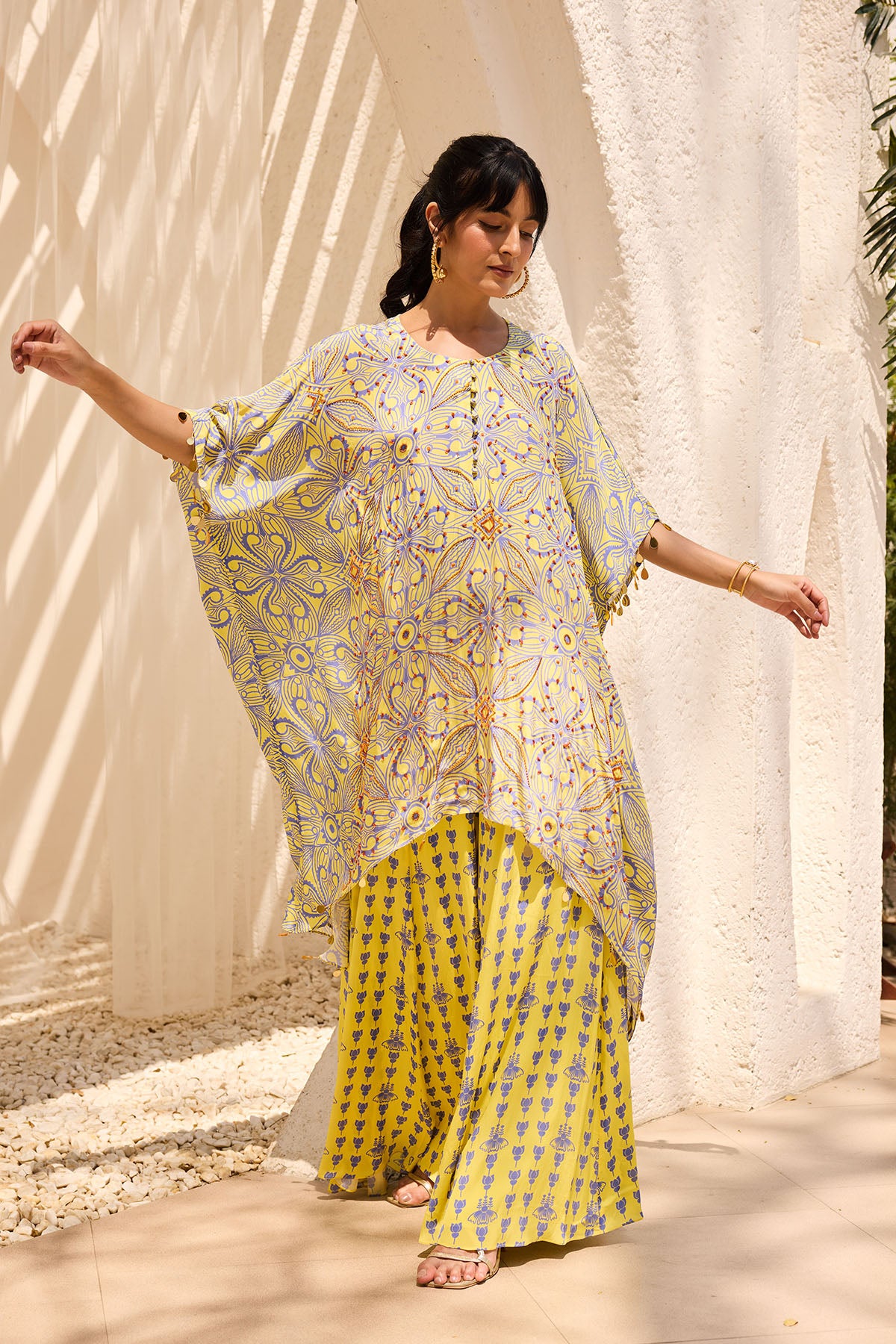 Mellow Yellow Asymmetric Printed Tunic Set
