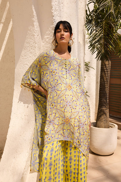 Mellow Yellow Asymmetric Printed Tunic Set