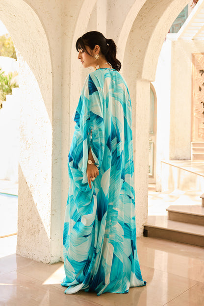 Breezy Blue Petal Printed Kaftan