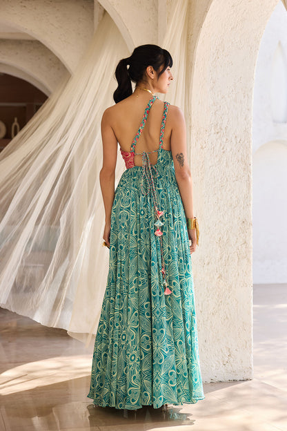 teal and red dress Red & Teal Circle Print High Low Dress