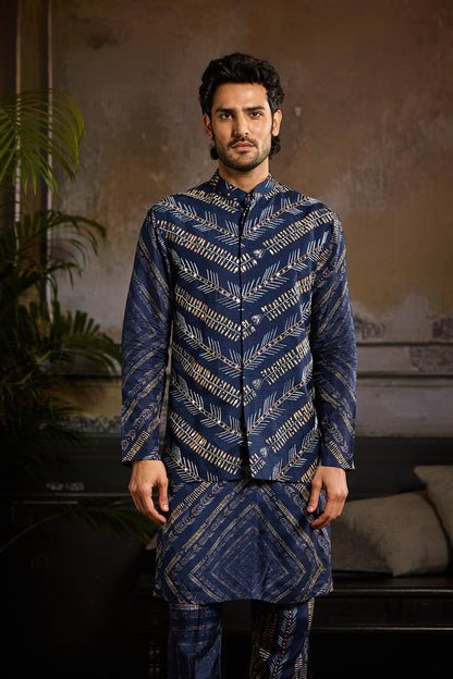 BLUE CHEVRON PRINT  KURTA PAIRED WITH PRINTED PANTS