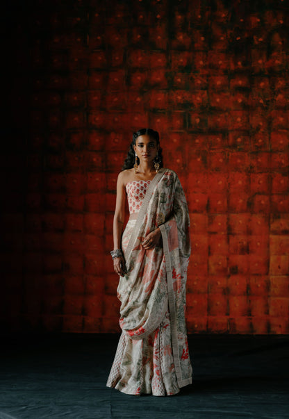 Pearl pre draped saree